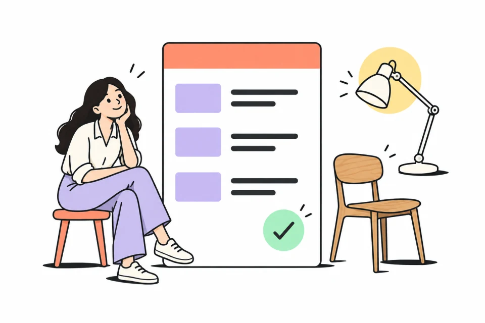 An illustrated maker bringing furniture and lighting details into one clear table.